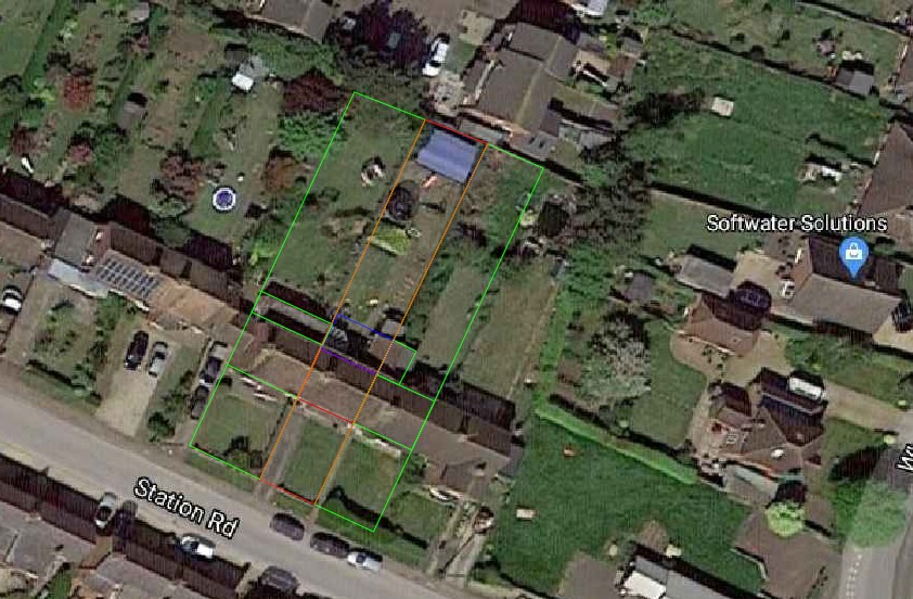 Plan view survey overlay on satellite image showing proposed extension footprint